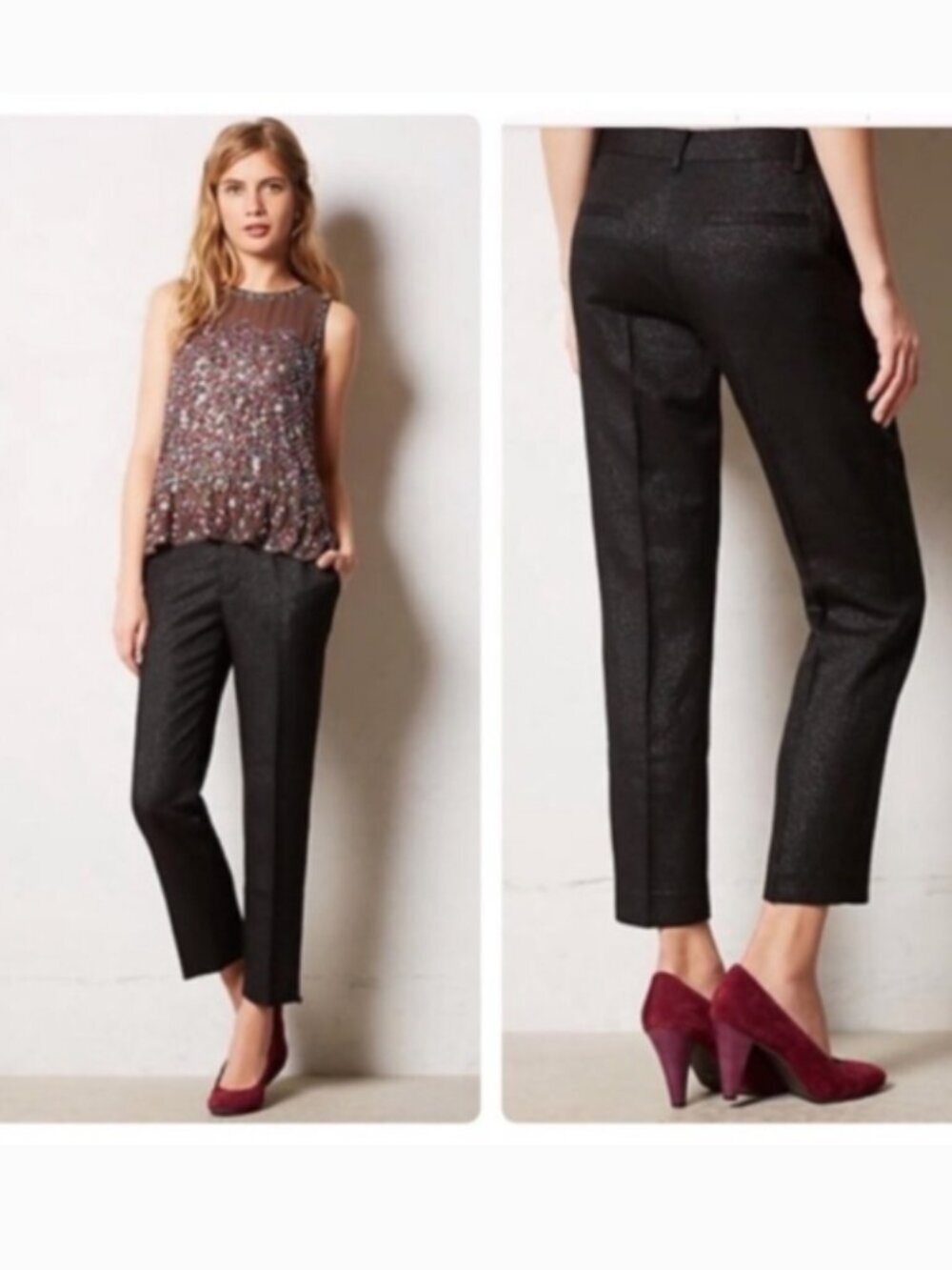Anthropologie Cartonnier Lou Crop Black Sparkle Trouser Pant 4